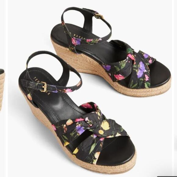 Ted Baker London Cardone Floral Print Espadrille Platform Wedge Sandal - Picture 1 of 11